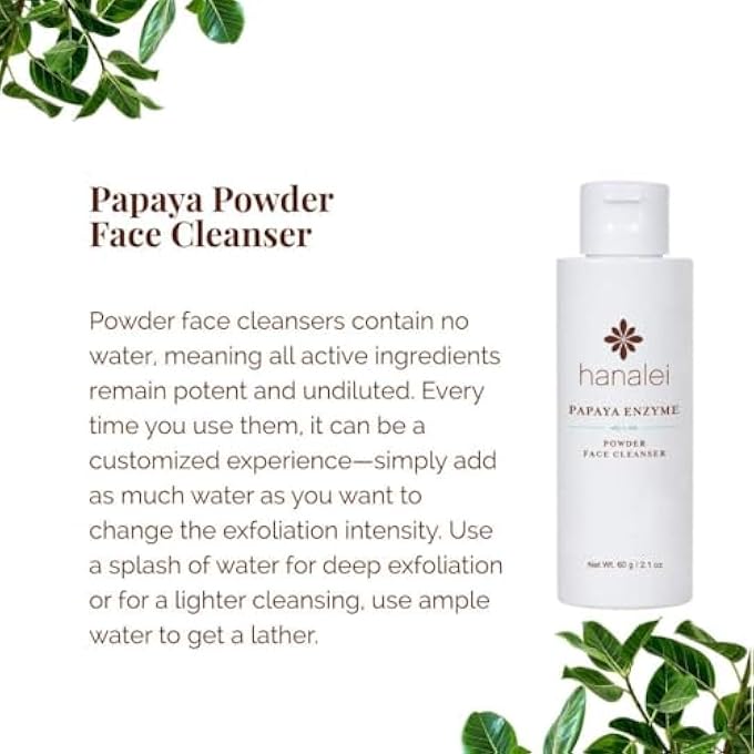 Hanalei PAPAYA POWDER FACE CLEANSER - GENTLE DAILY EXFOLIATING WASH, HYDRATING NON-STRIPPING FORMULA FOR ALL SKIN TYPES - TRAVEL-FRIENDLY - CRUELTY-FREE & PARABEN-FREE, 60G - Image 2